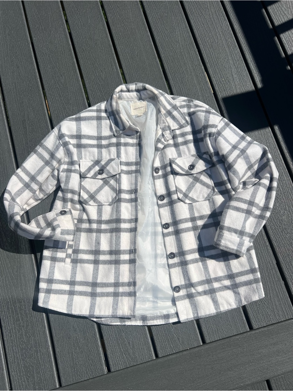 Thread & Supply Black and White Plaid Button-Up Jacket